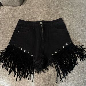 Black Fringe High Waisted Shorts S NWOT
